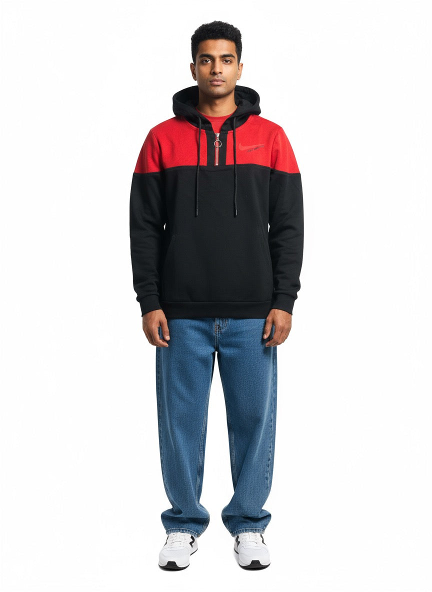 Red‑Black Half‑Zip Hoodie