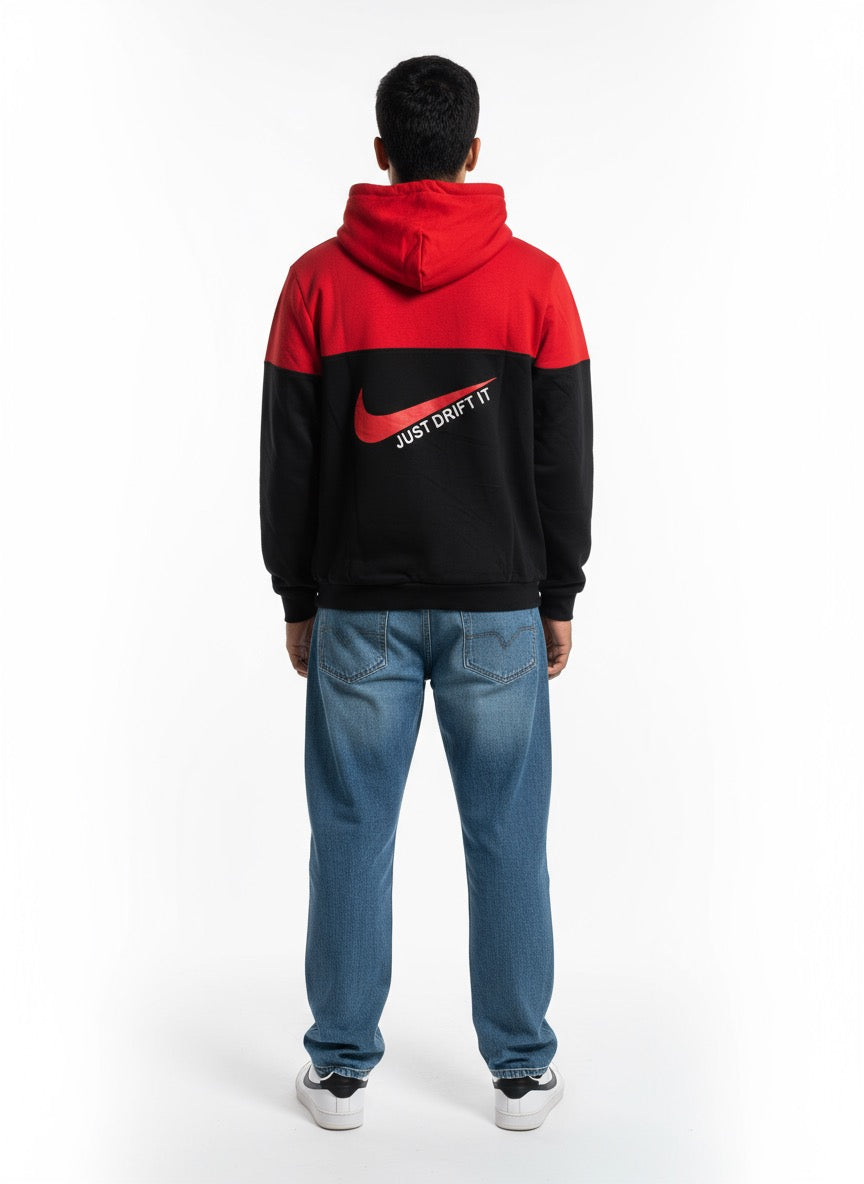Red‑Black Half‑Zip Hoodie