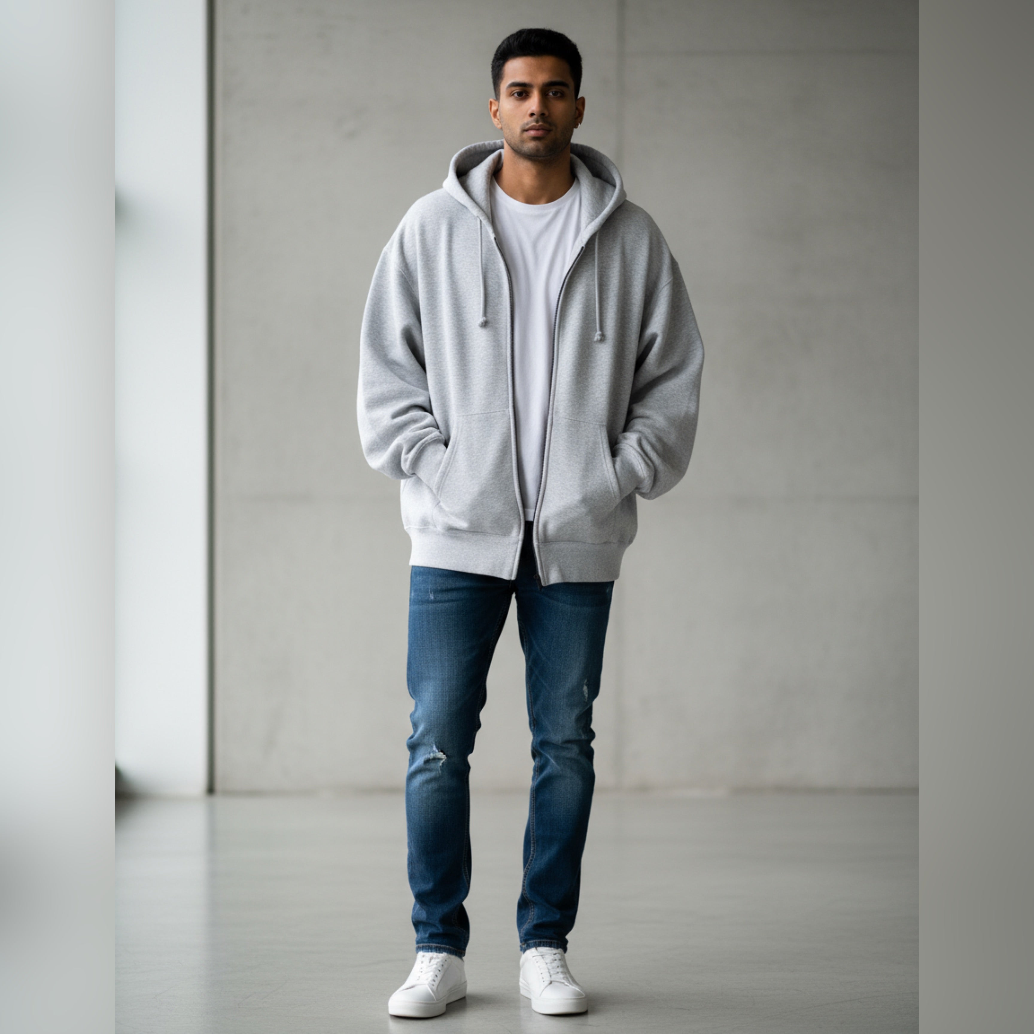Classic Light Grey Zip-Up Hoodie
