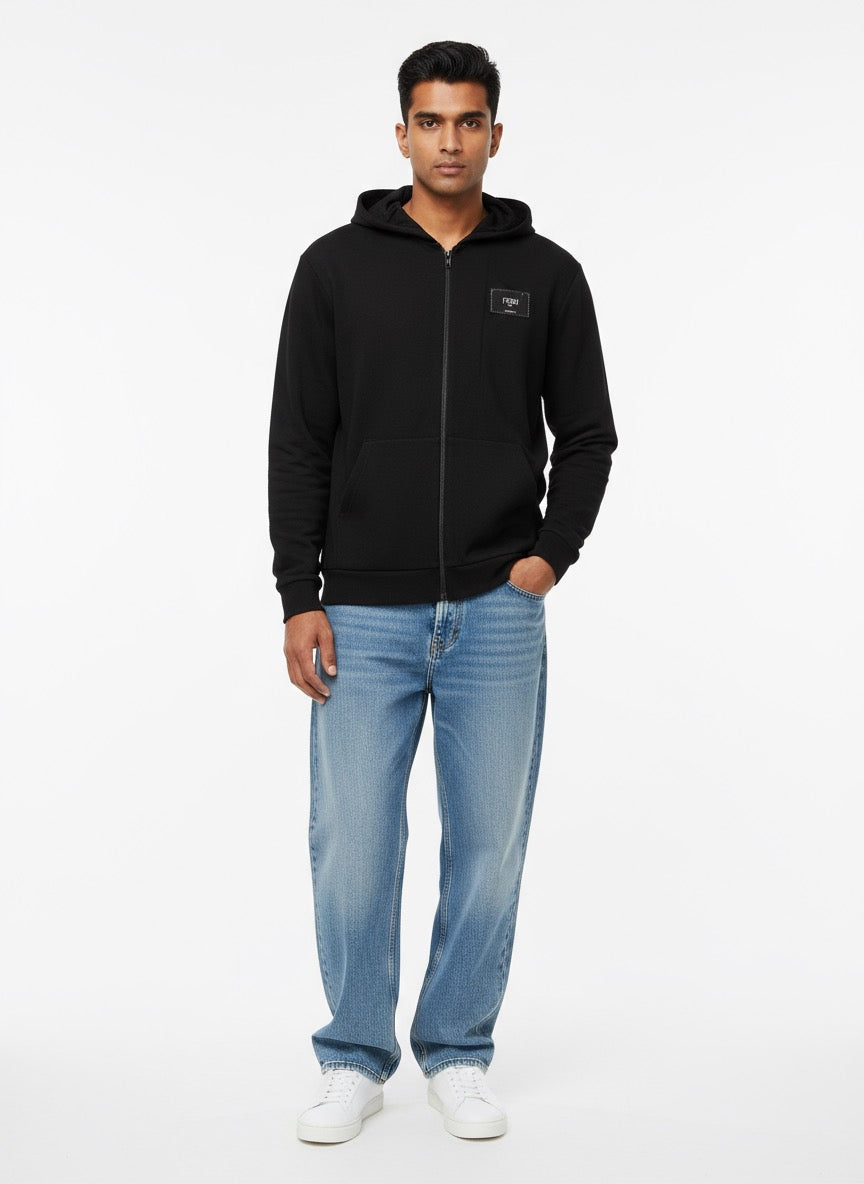 Black Fendi‑Style Zip Hoodie