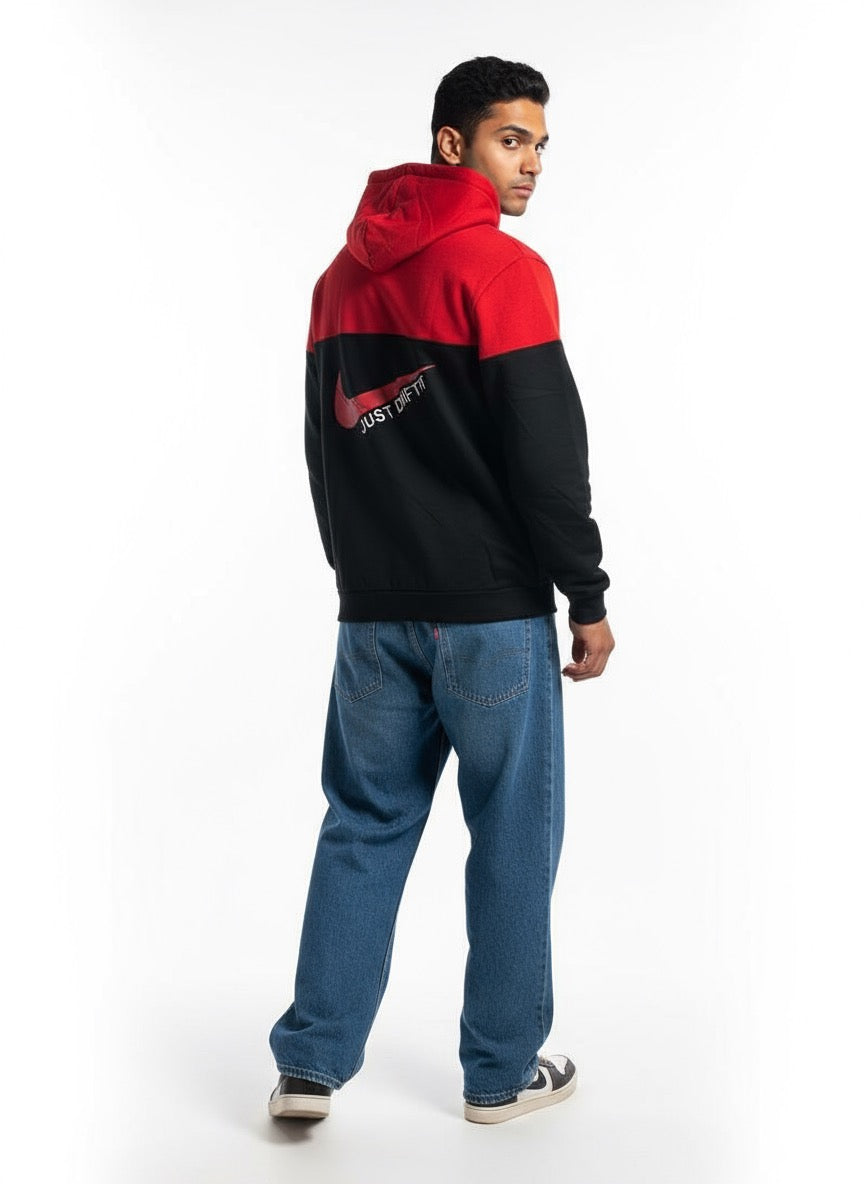 Red‑Black Half‑Zip Hoodie