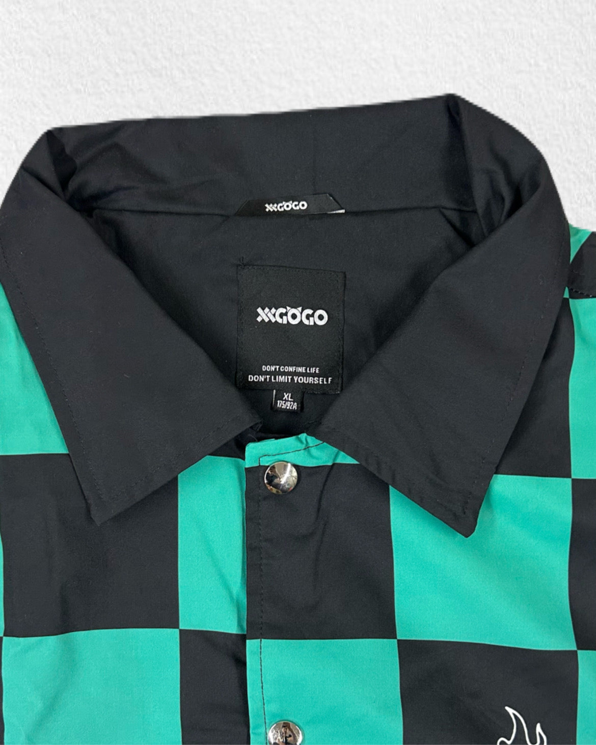 Green Blue & Black Checkerboard Snap-Button Jacket