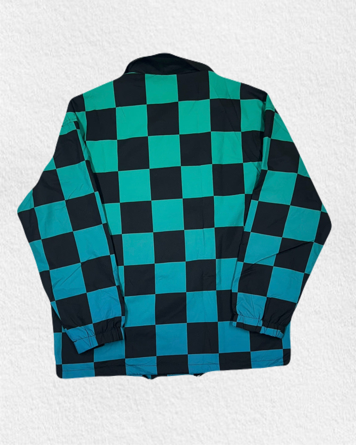 Green Blue & Black Checkerboard Snap-Button Jacket