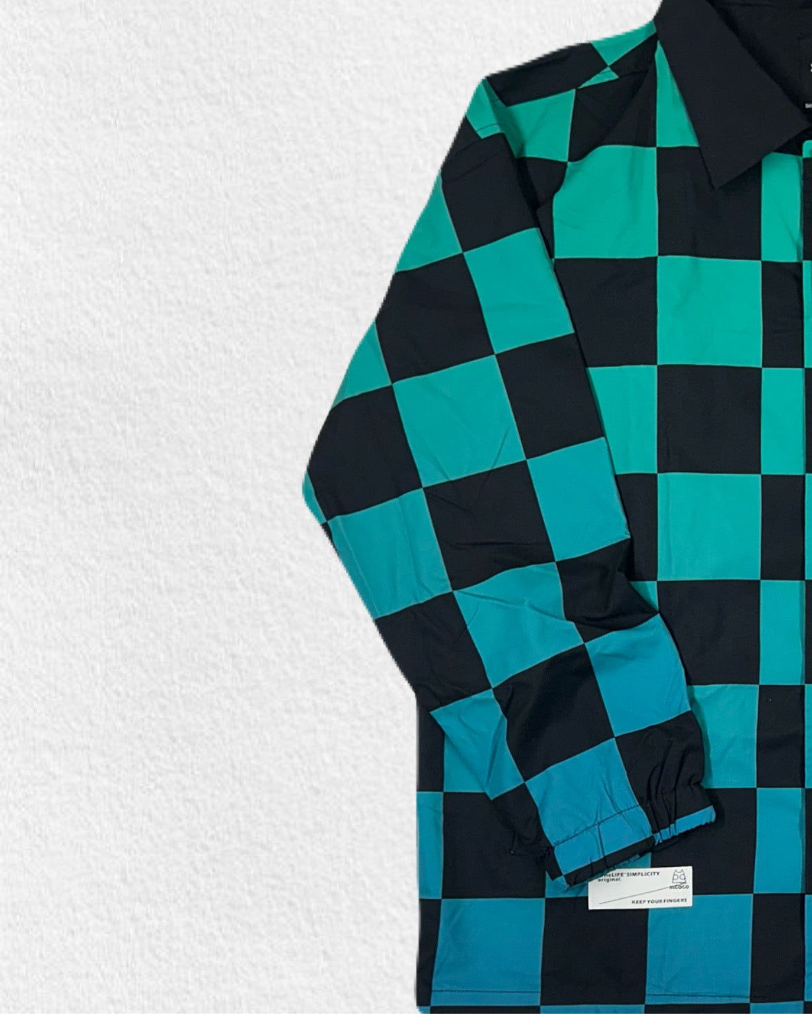 Green Blue & Black Checkerboard Snap-Button Jacket