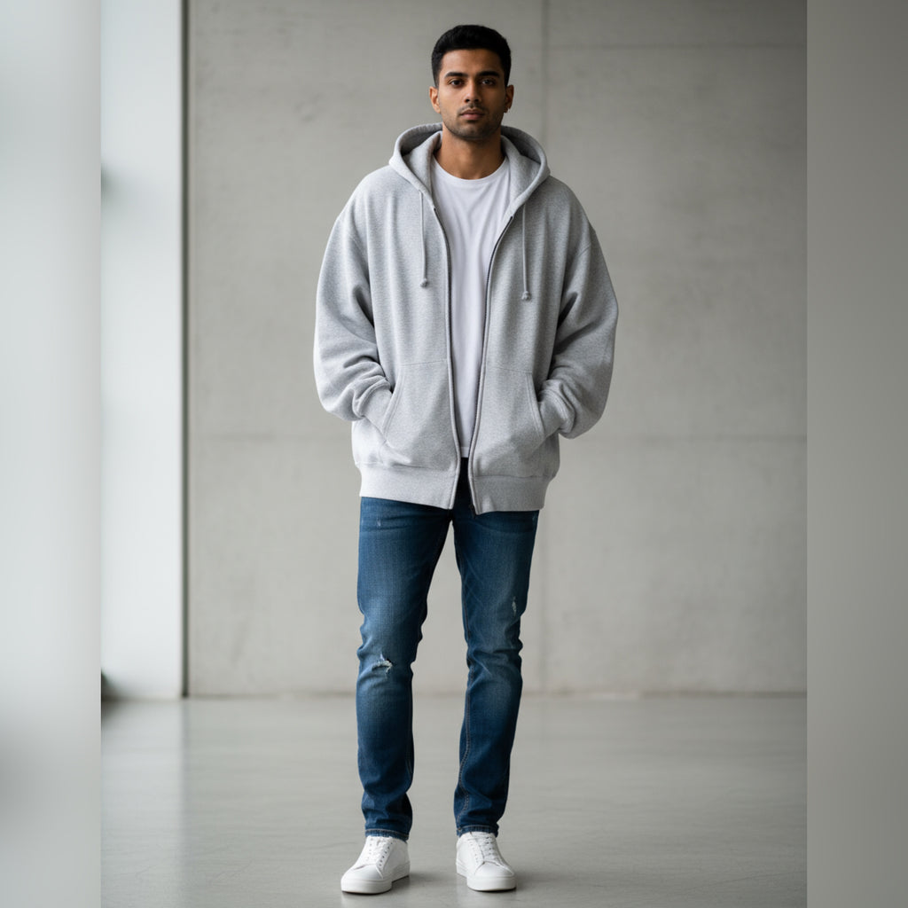 Classic Light Grey Zip-Up Hoodie