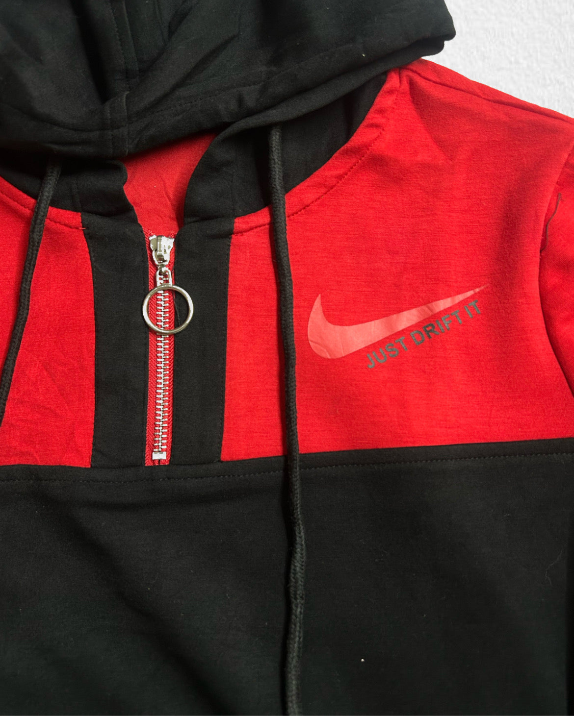 Red‑Black Half‑Zip Hoodie