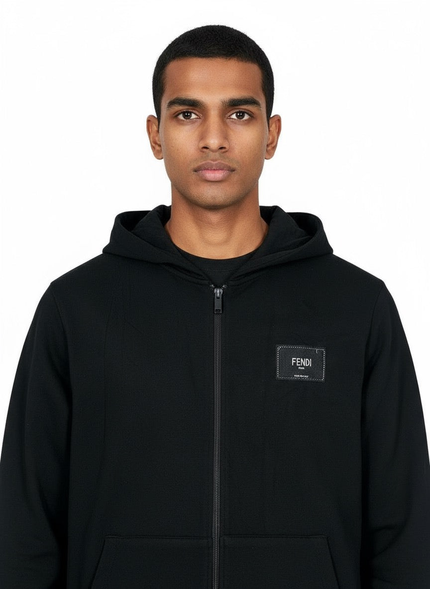 Black Fendi‑Style Zip Hoodie