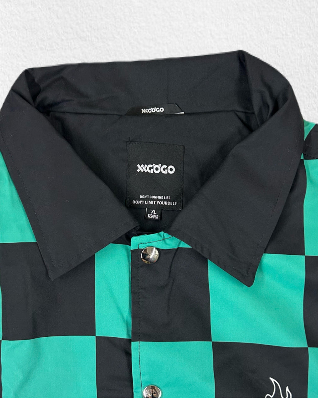 Green Blue & Black Checkerboard Snap-Button Jacket