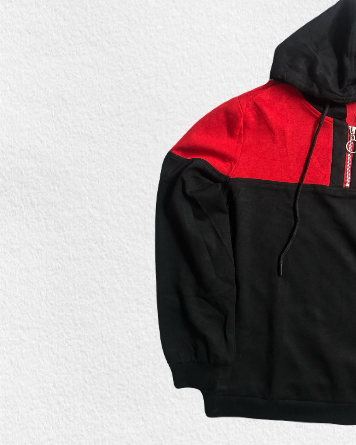Red‑Black Half‑Zip Hoodie