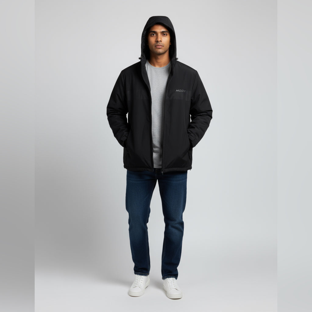 MODE Black Hooded Windbreaker Jacket